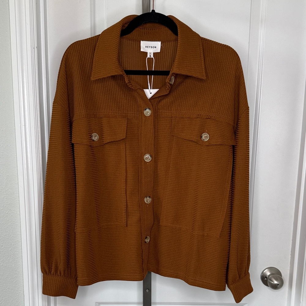Heyson Tan Rubbed Utility Button Down Jacket NWT